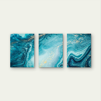 3pcs Gold Glitter Turquoise Agate Ocean Wave Wall Art Set Canvas Framed 40x60cm - High Quality Print 100% Australian Made Wall Canvas Ready to Hang