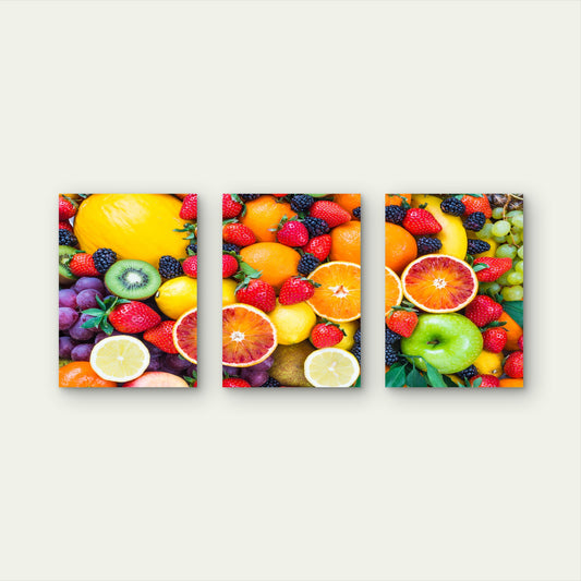 3pcs Fruit Mix Strawberry Orange Lemon Kiwi Wall Art Set Canvas Framed 50x70cm - High Quality Print 100% Australian Made Wall Canvas Ready to Hang