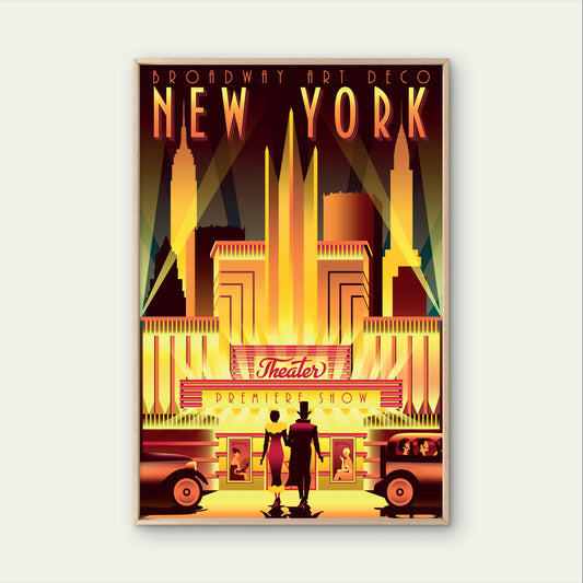 New York City Broadway Art Deco Theater Retro Travel Poster Print Wall Art