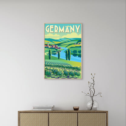 Germany Rhine Valley Vineyard Hills Rhine Retro Travel Poster Print Wall Art