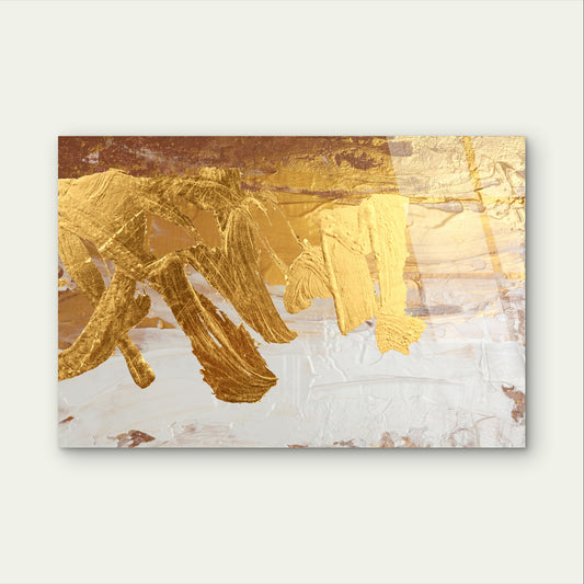 Gold Leaf Abstract Brush Stroke Stroke Acrylic Glass Printing Wall Art Australian Made Quality
