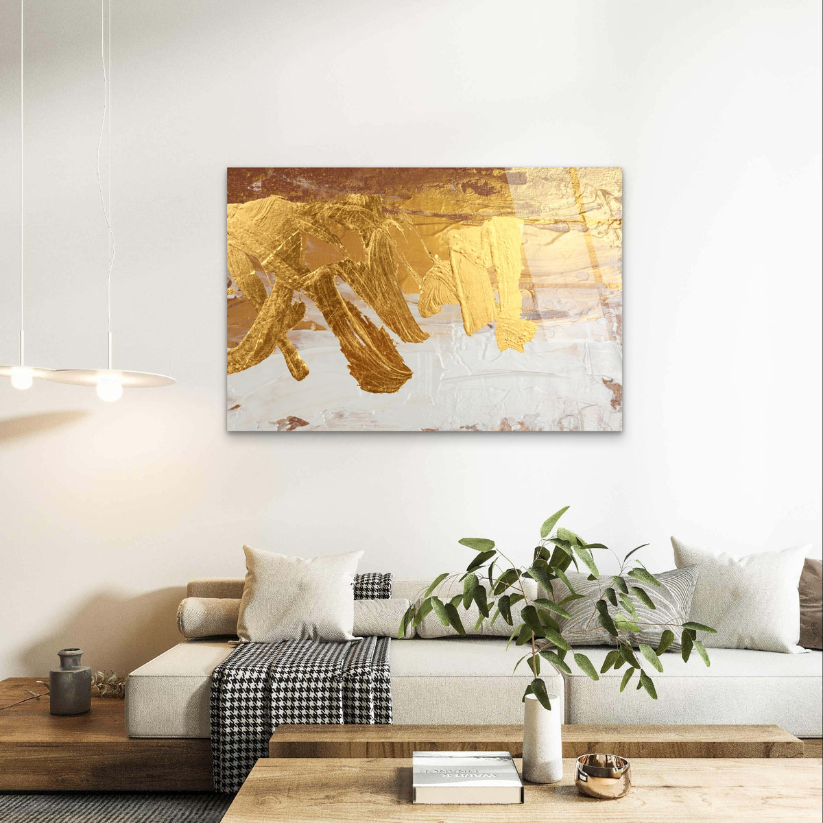 Gold Leaf Abstract Brush Stroke Stroke Acrylic Glass Printing Wall Art Australian Made Quality