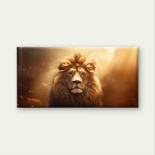 Majestic Golden Lion King Print Wall Art Canvas Office Home Framed 120x60cm