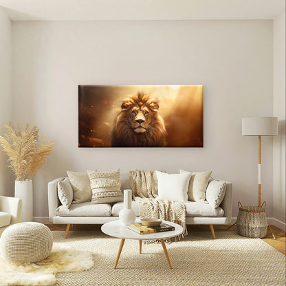 Majestic Golden Lion King Print Wall Art Canvas Office Home Framed 120x60cm