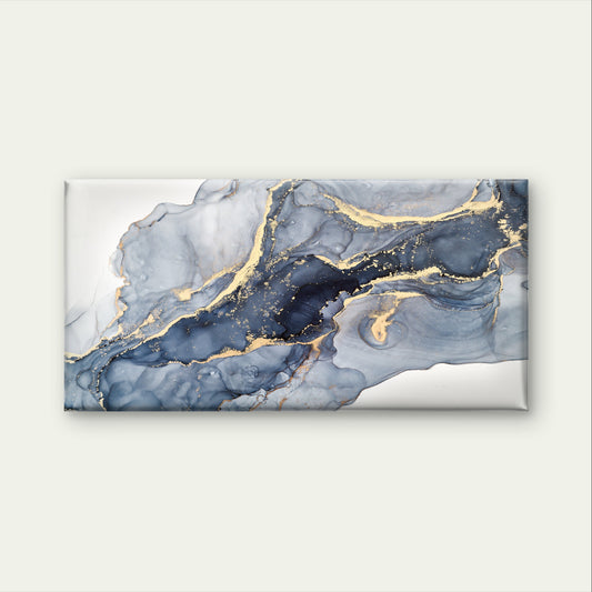 Grey Navy Gold Fluid Ink Abstract Wall Art Canvas Office Home Framed 120x60cm