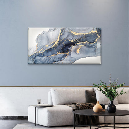 Grey Navy Gold Fluid Ink Abstract Wall Art Canvas Office Home Framed 120x60cm
