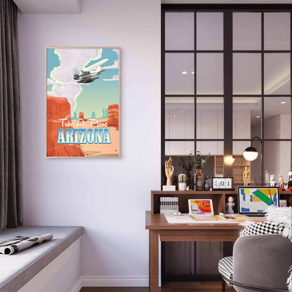 Desert Red Rock Canyon Aviation Propeller Plane Travel Poster Print Wall Art