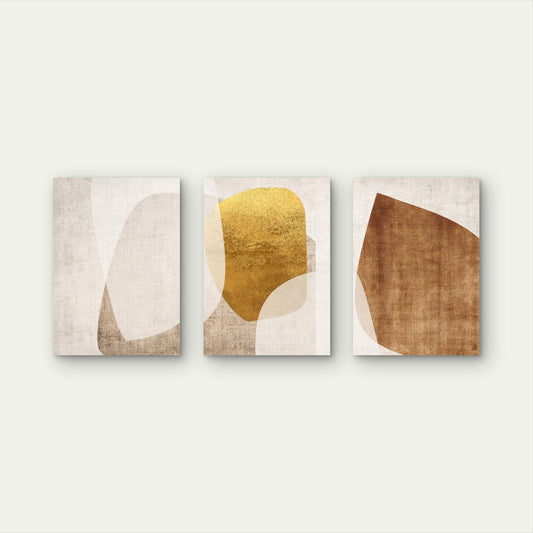 3pcs Abstract Gold Foil Geometric Modern Boho Wall Art Set Canvas Framed 40x60cm - High Quality Print 100% Australian Made Wall Canvas Ready to Hang
