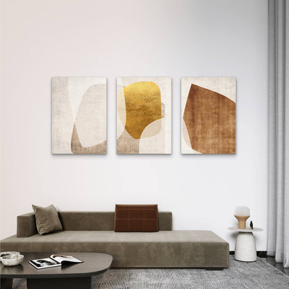 3pcs Abstract Gold Foil Geometric Modern Boho Wall Art Set Canvas Framed 40x60cm - High Quality Print 100% Australian Made Wall Canvas Ready to Hang