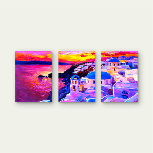 3pcs Santorini Greece Sunset Landscape Ocean Wall Art Set Canvas Framed 40x60cm - High Quality Print 100% Australian Made Wall Canvas Ready to Hang