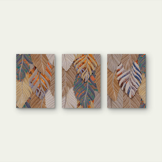 3pcs Boho Abstract Palm Monstera Leaf Pattern Wall Art Set Canvas Framed 50x70cm - High Quality Print 100% Australian Made Wall Canvas Ready to Hang