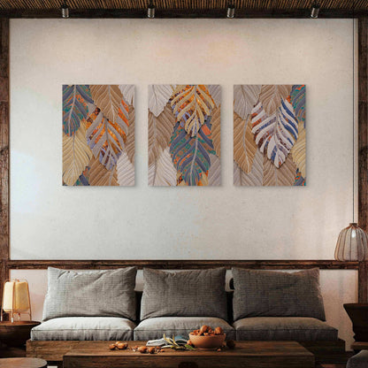 3pcs Boho Abstract Palm Monstera Leaf Pattern Wall Art Set Canvas Framed 40x60cm - High Quality Print 100% Australian Made Wall Canvas Ready to Hang