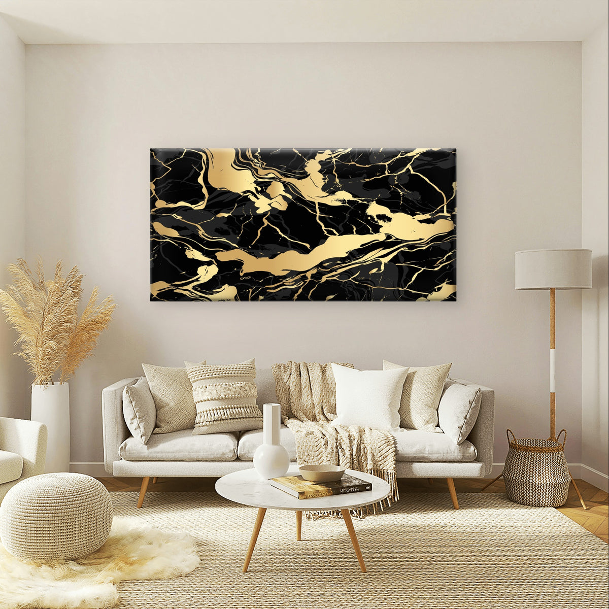 Luxury Abstract Golden Veins Fluid Wall Art Canvas Office Home Framed 120x60cm