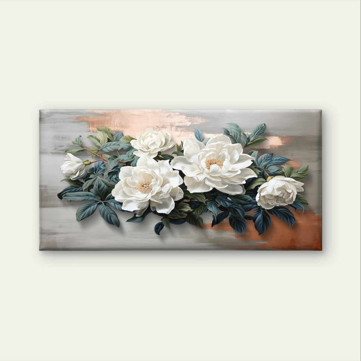 Elegant White Peony Magnolia Flower Wall Art Canvas Office Home Framed 120x60cm