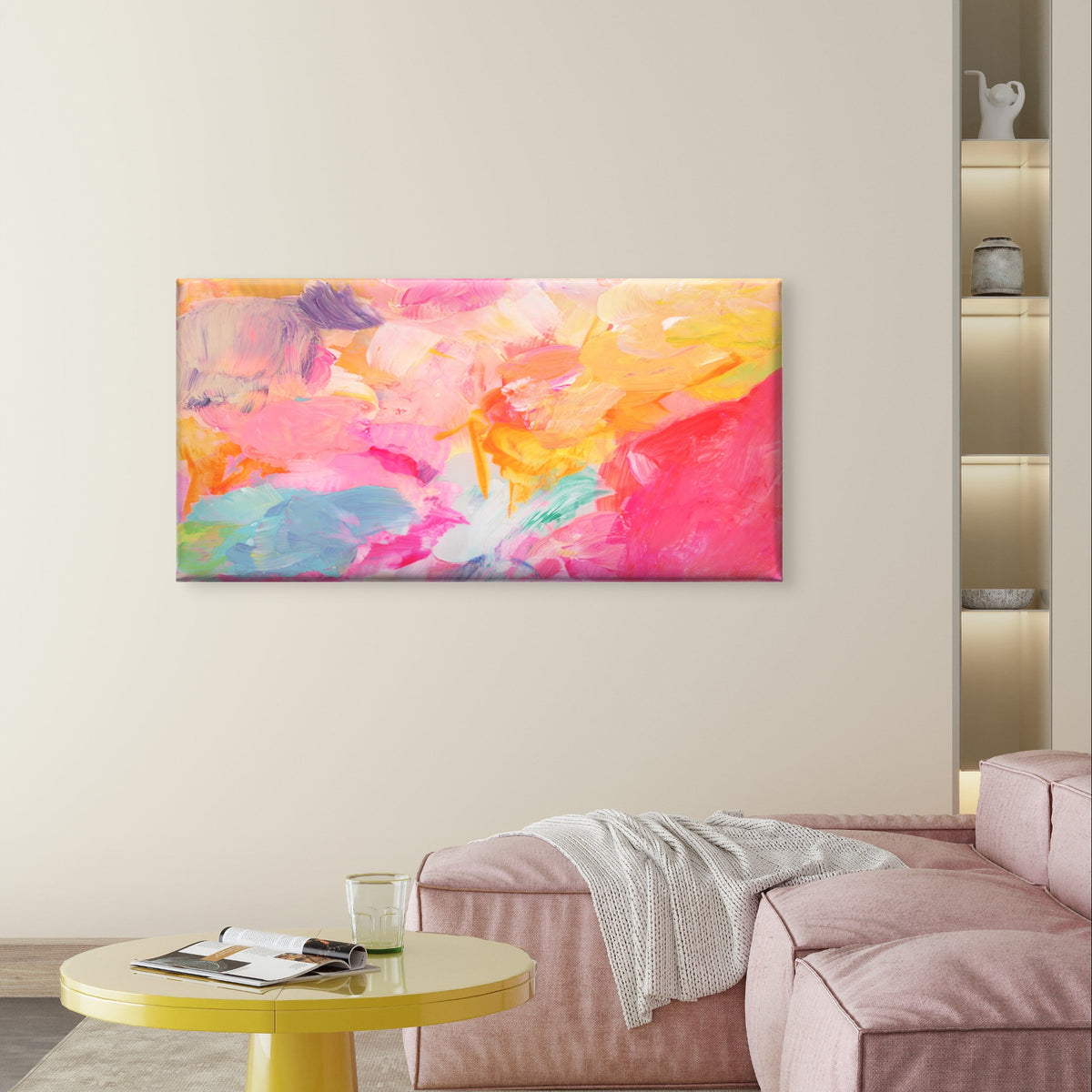 Colorful Acrylic Brushstroke Pastel Wall Art Canvas Office Home Framed 120x60cm
