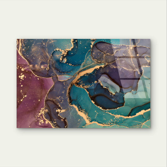 Teal Purple Fluid Alcohol Ink Foil Acrylic Glass Printing Wall Art Australian Made Quality