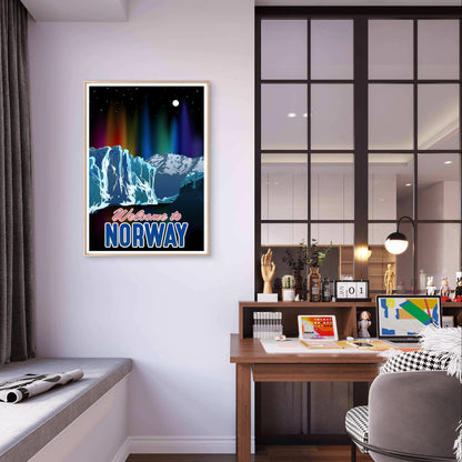 Norway Northern Lights Aurora Borealis Fjord Sky Travel Poster Print Wall Art