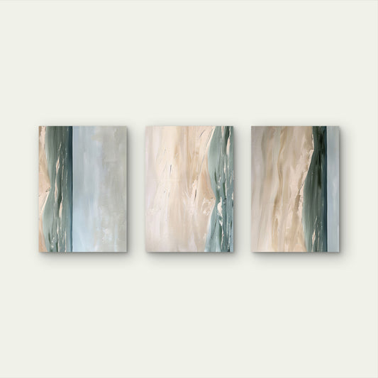3pcs Sage Green Eucalyptus Beige Abstract Wall Art Set Canvas Framed 40x60cm - High Quality Print 100% Australian Made Wall Canvas Ready to Hang