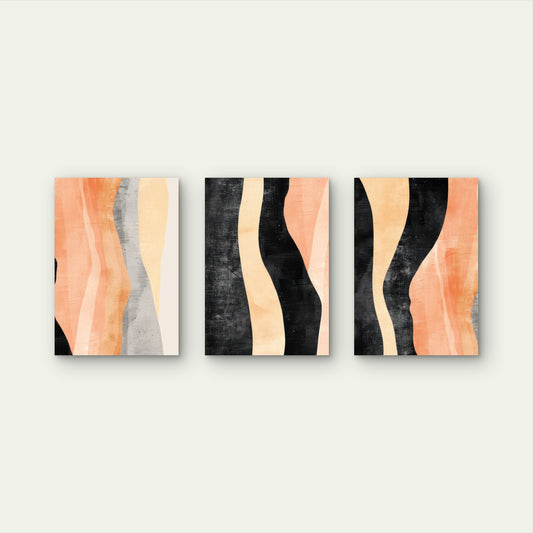 3pcs Peach Orange Black Beige Abstract Wall Art Set Canvas Framed 40x60cm - High Quality Print 100% Australian Made Wall Canvas Ready to Hang