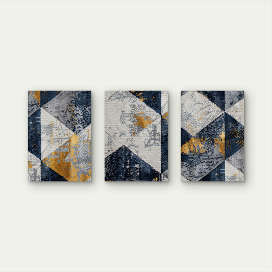 3pcs Luxury Indigo Marble White Abstract Wall Art Set Canvas Framed 50x70cm - High Quality Print 100% Australian Made Wall Canvas Ready to Hang