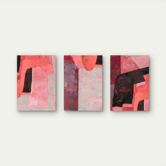 3pcs Modern Pink Abstract Oil Painting Wall Art Set Canvas Framed 50x70cm - High Quality Print 100% Australian Made Wall Canvas Ready to Hang