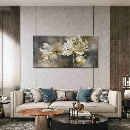 Nordic Grey Cream Textured Bloom Wall Art Canvas Office Home Framed 120x60cm