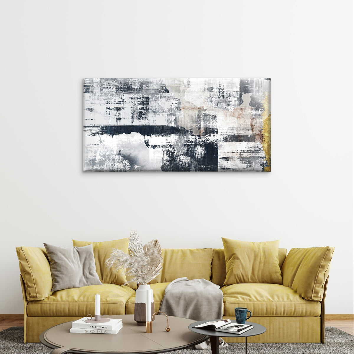 Modern Black White Abstract Wave Wall Art Canvas Office Home Framed 120x60cm