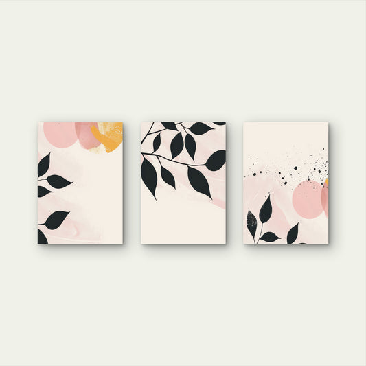 3pcs Boho Botanical Pink Minimalist Modern Leaf Wall Art Set Canvas Framed 40x60cm - High Quality Print 100% Australian Made Wall Canvas Ready to Hang