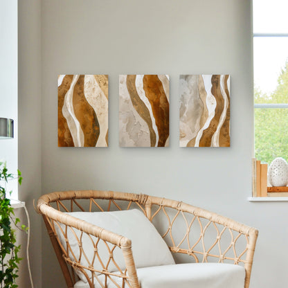 3pcs Abstract Brown Gold Wave Terracotta Neutral Wall Art Set Canvas Framed 40x60cm - High Quality Print 100% Australian Made Wall Canvas Ready to Hang
