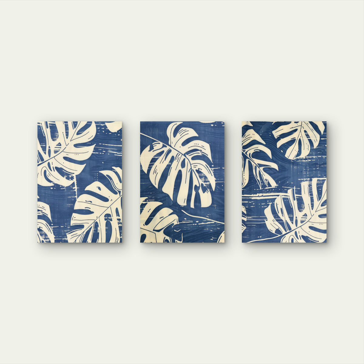 3pcs Blue Monstera Palm Leaf Botanical Modern Wall Art Set Canvas Framed 40x60cm - High Quality Print 100% Australian Made Wall Canvas Ready to Hang