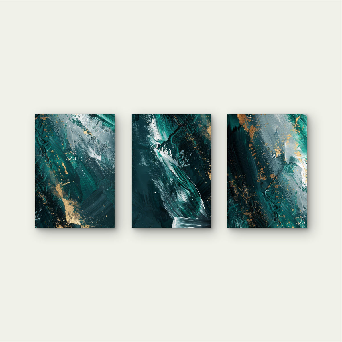 3pcs Emerald Green Teal Abstract Gold Luxury Wall Art Set Canvas Framed 60x90cm - High Quality Print 100% Australian Made Wall Canvas Ready to Hang