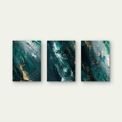 3pcs Emerald Green Teal Abstract Gold Luxury Wall Art Set Canvas Framed 50x70cm - High Quality Print 100% Australian Made Wall Canvas Ready to Hang