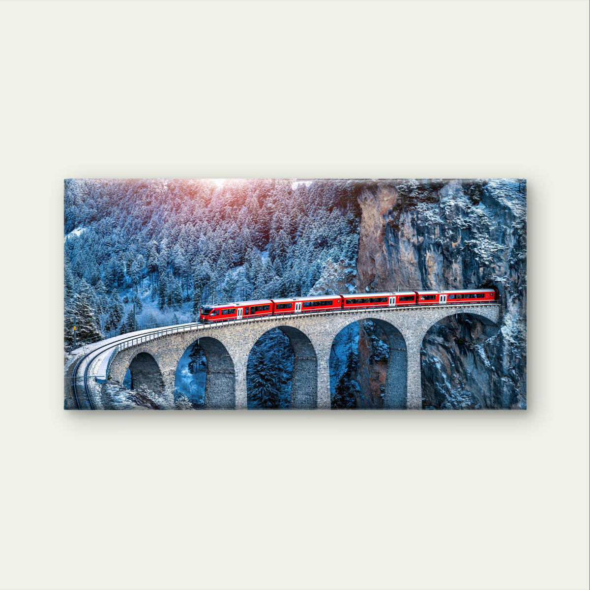 Train Landwasser Viaduct Switzerland Wall Art Canvas Office Home Framed 120x60cm