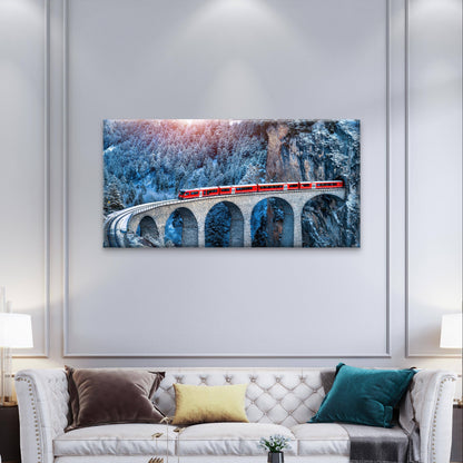Train Landwasser Viaduct Switzerland Wall Art Canvas Office Home Framed 120x60cm
