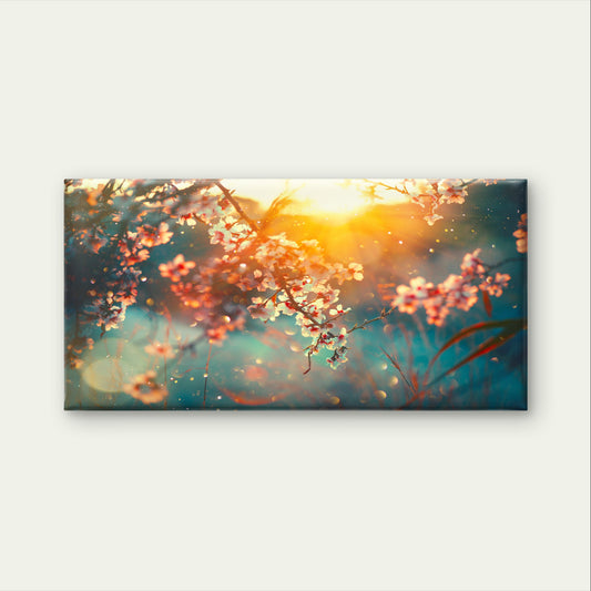 Cherry Blossom Sunrise Bokeh Floral Wall Art Canvas Office Home Framed 120x60cm