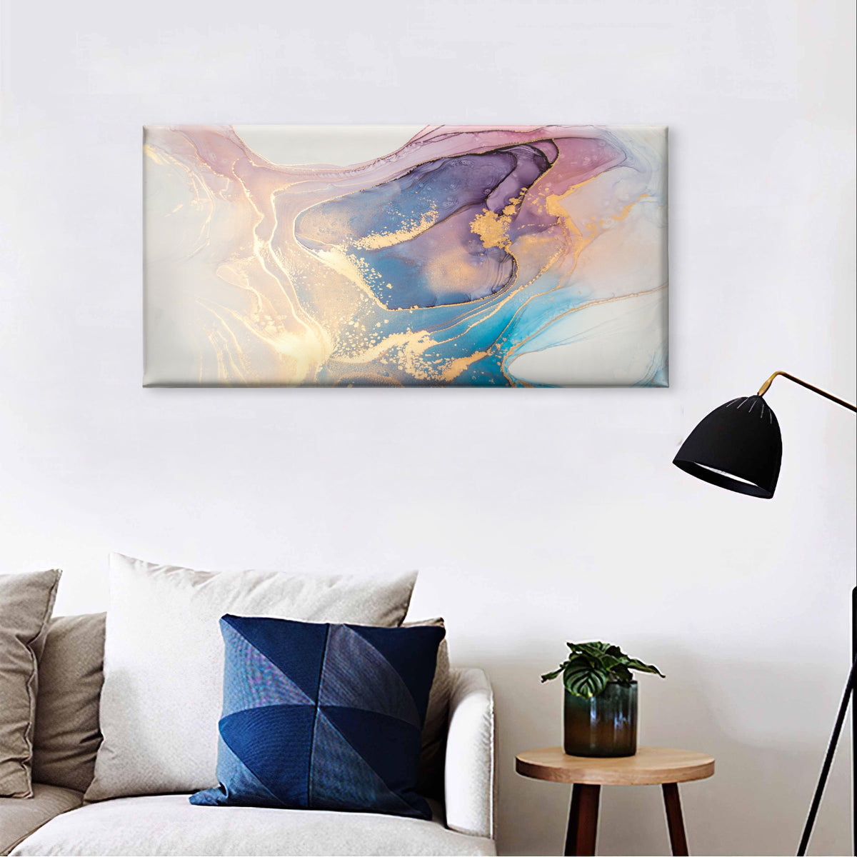 Purple Blue Alcohol Abstract Fluid Wall Art Canvas Office Home Framed 120x60cm