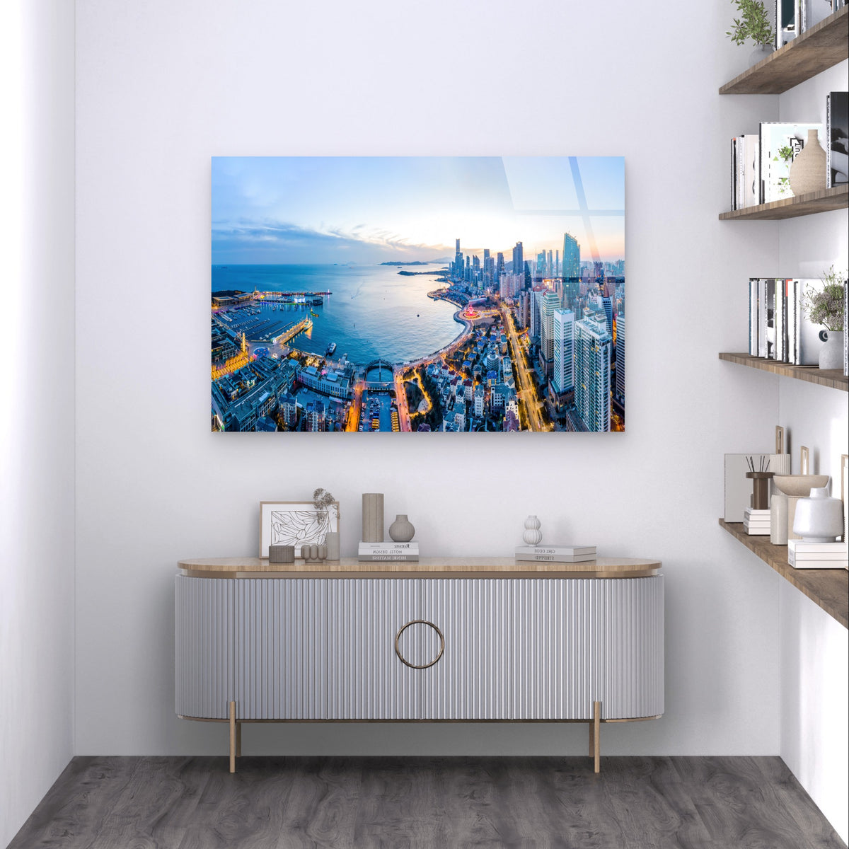Qingdao City Skyline Aerial Fushan Bay Acrylic Glass Printing Wall Art Australian Made Quality
