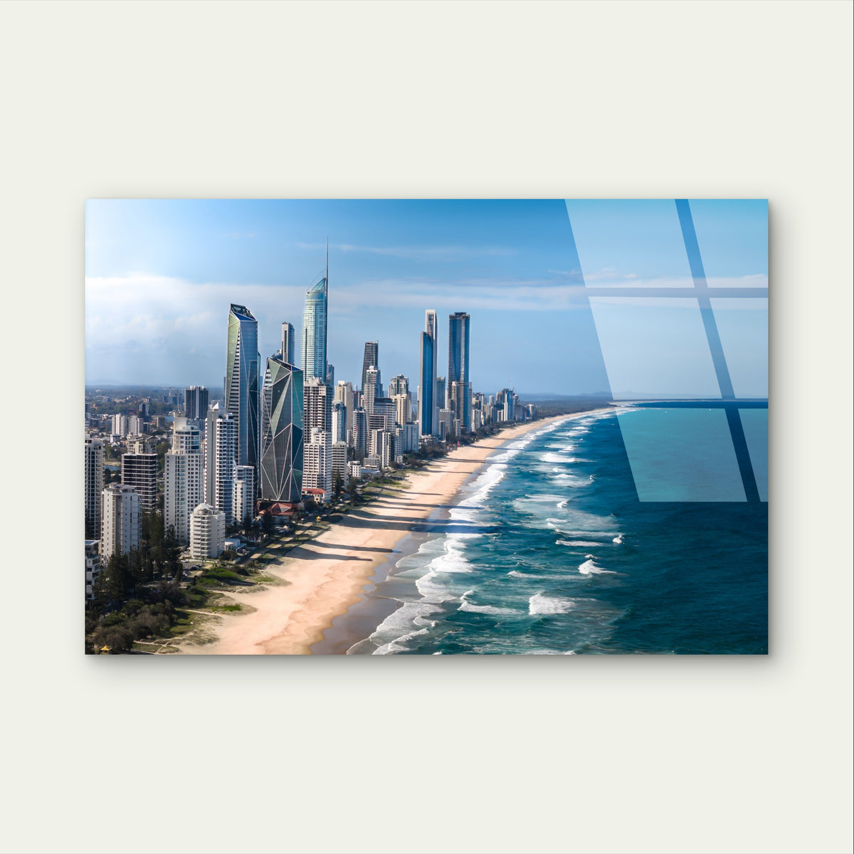 Gold Coast Surfers Paradise Skyline Aerial Acrylic Glass Printing Wall Art Australian Made Quality