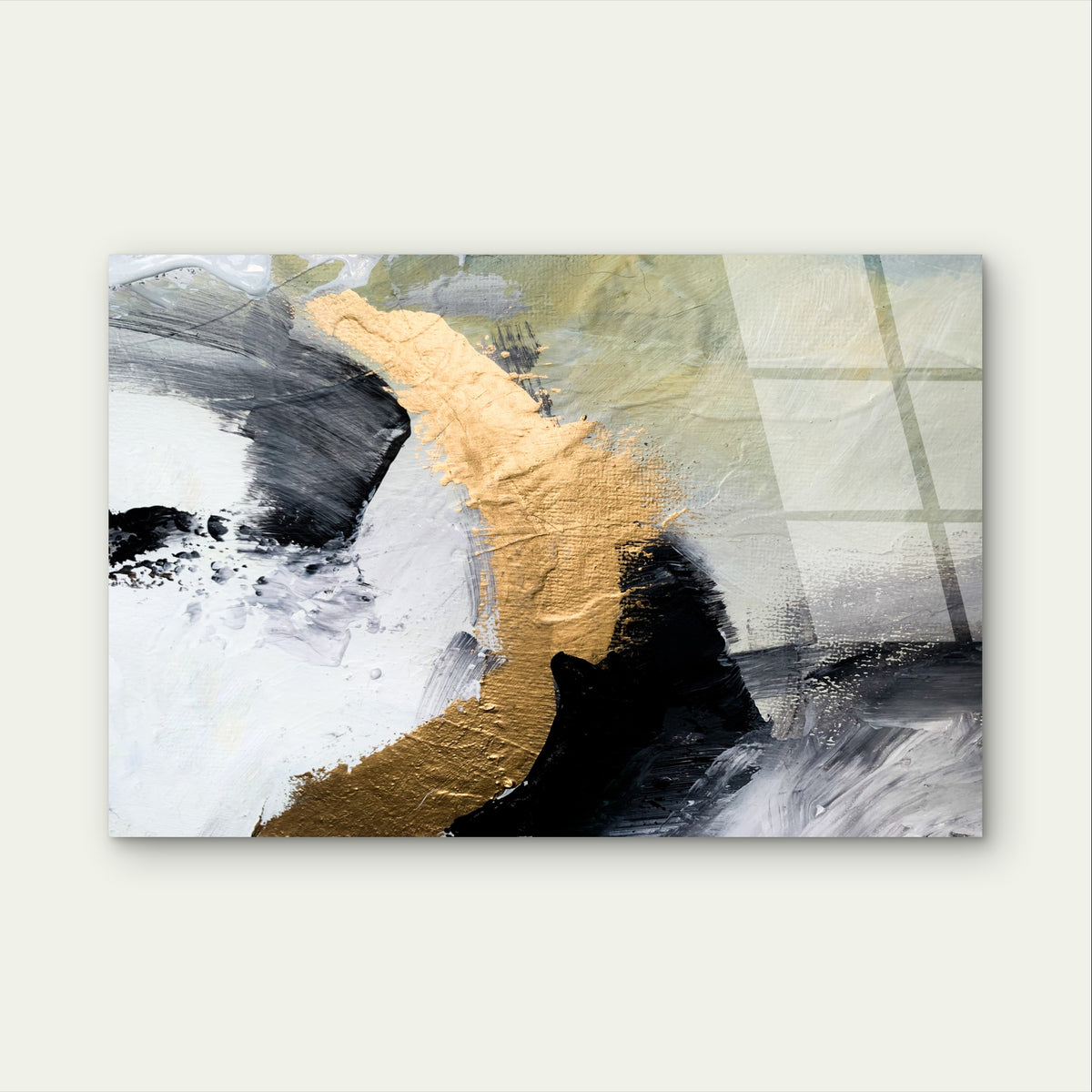 Abstract Black Gold Foil Leaf Acrylic Glass Printing Wall Art Australian Made Quality