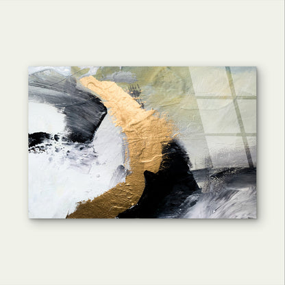 Abstract Black Gold Foil Leaf Acrylic Glass Printing Wall Art Australian Made Quality