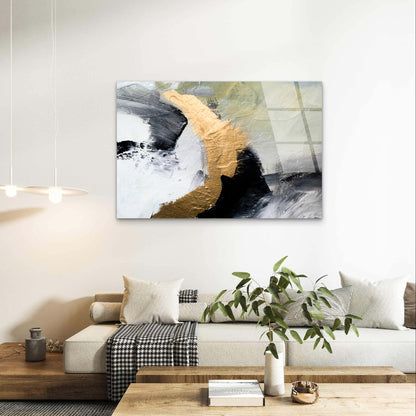 Abstract Black Gold Foil Leaf Acrylic Glass Printing Wall Art Australian Made Quality