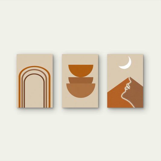 3pcs Modern Minimalist Warm Desert Elements Wall Art Set Canvas Framed 40x60cm - High Quality Print 100% Australian Made Wall Canvas Ready to Hang