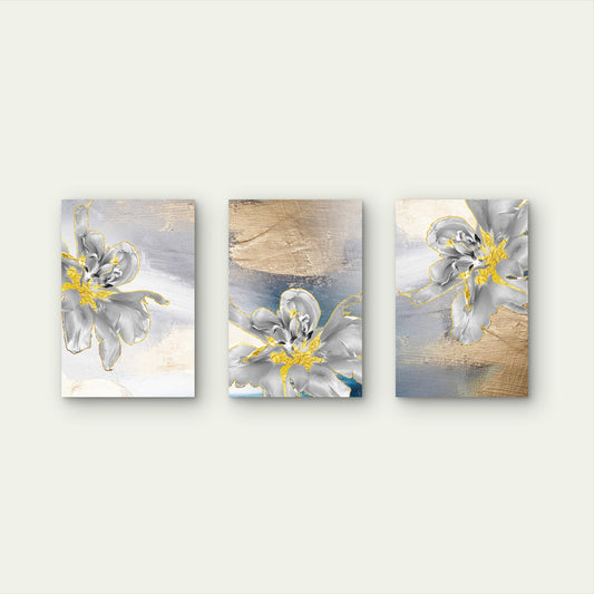 3pcs Luxury Grey Gold Leaf Floral Blossom Wall Art Set Canvas Framed 50x70cm - High Quality Print 100% Australian Made Wall Canvas Ready to Hang