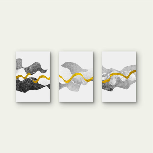 3pcs Modern Abstract Black Grey Wave Line Wall Art Set Canvas Framed 50x70cm - High Quality Print 100% Australian Made Wall Canvas Ready to Hang
