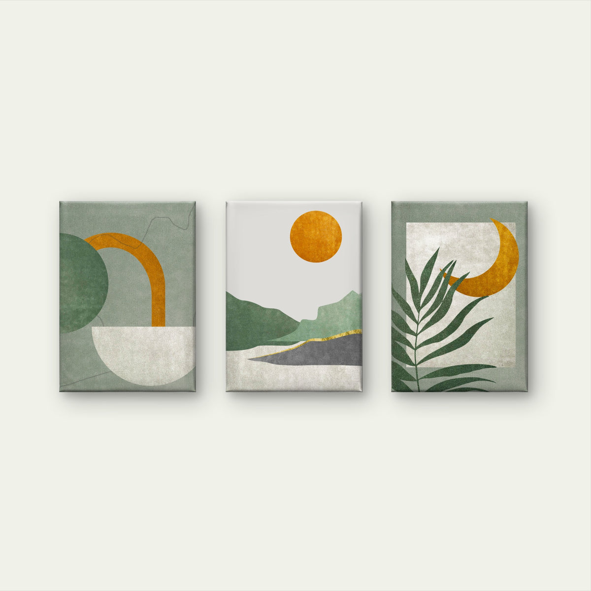 3pcs Majestic Sage Green Palm Leaf Canopy Wall Art Set Canvas Framed 40x60cm - High Quality Print 100% Australian Made Wall Canvas Ready to Hang