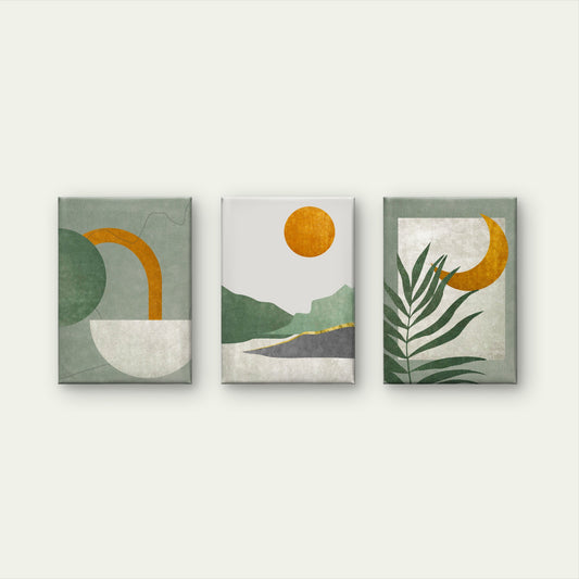 3pcs Majestic Sage Green Palm Leaf Canopy Wall Art Set Canvas Framed 40x60cm - High Quality Print 100% Australian Made Wall Canvas Ready to Hang