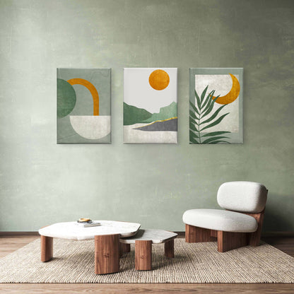 3pcs Majestic Sage Green Palm Leaf Canopy Wall Art Set Canvas Framed 40x60cm - High Quality Print 100% Australian Made Wall Canvas Ready to Hang