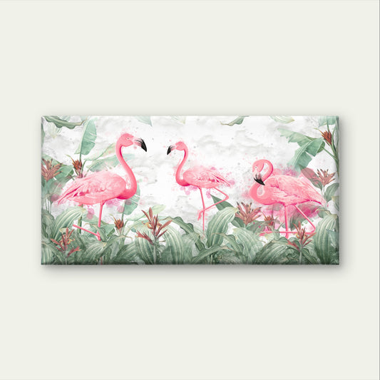 Majestic Pink Flamingo Tropical Leaf Wall Art Canvas Office Home Framed 120x60cm