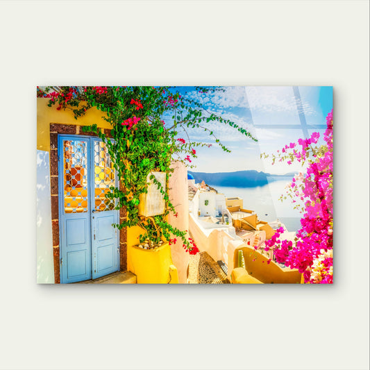Grand Santorini Greece Coast Ocean Acrylic Glass Printing Wall Art Australian Made Quality