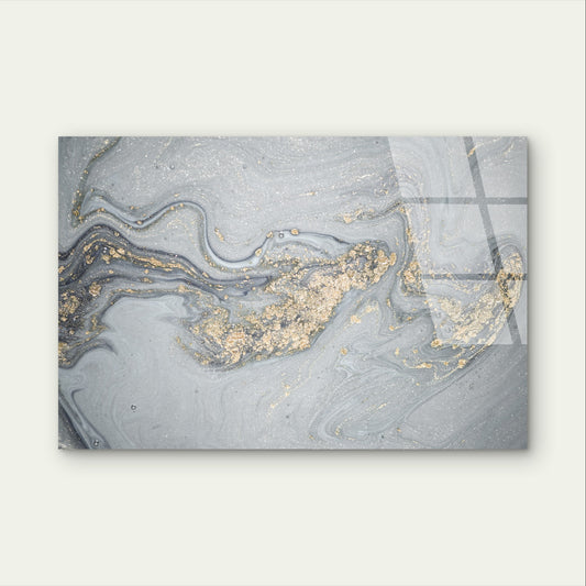 Grand Grey Marble Fluid Swirl Glitter Acrylic Glass Printing Wall Art Australian Made Quality